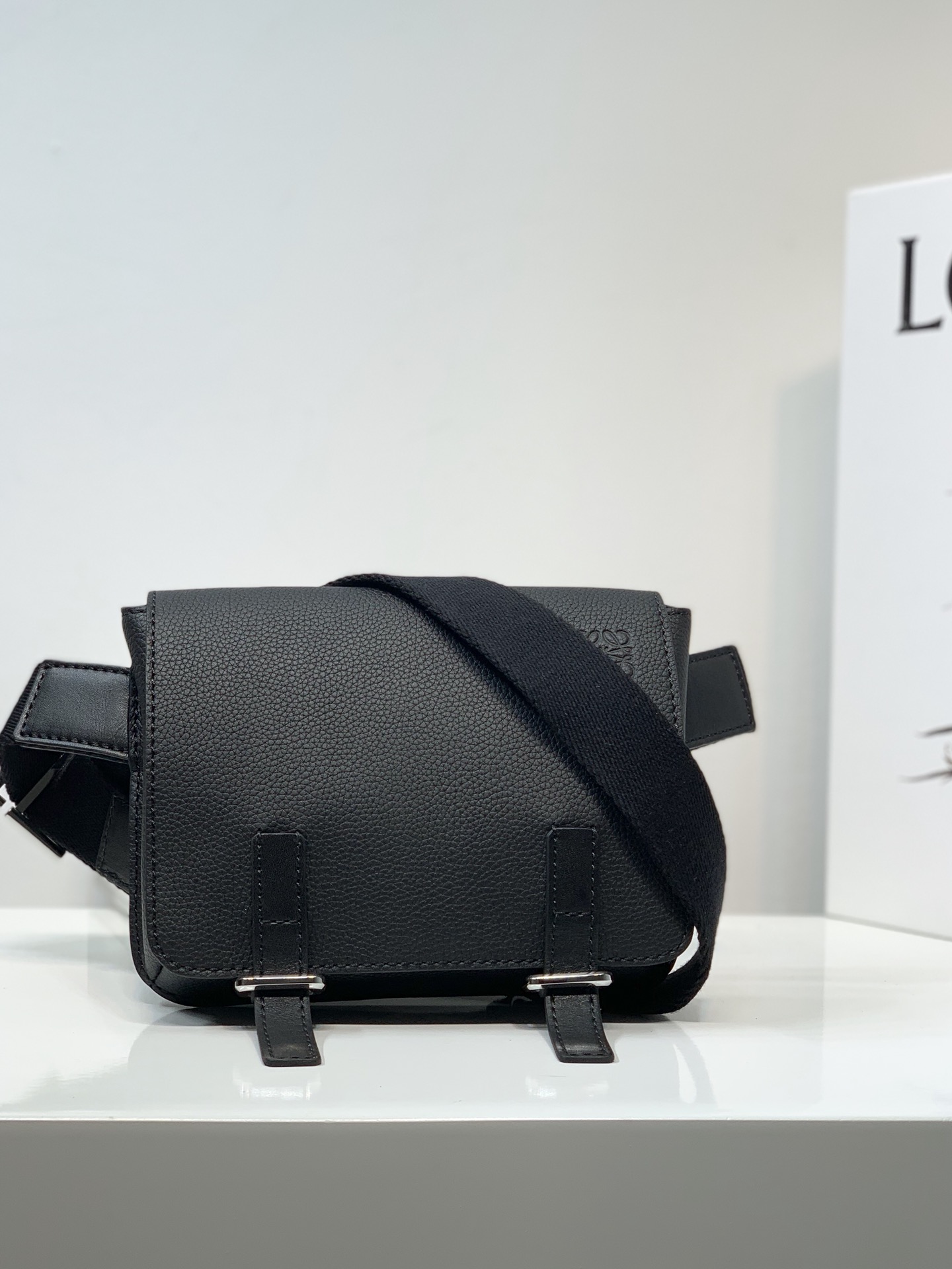 Loewe XXS Military Messenger Bag in Soft Grained Calfskin Black